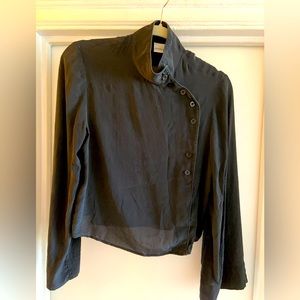Mandarin collar black silk blouse